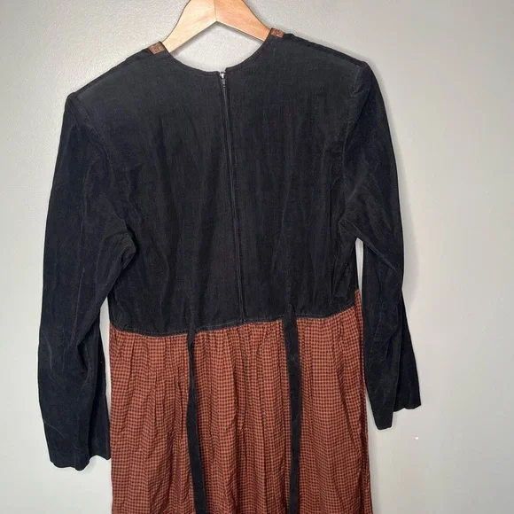 Karin Steven’s x Vintage 90’s Corduroy Harvest Plaid Check Prairie Dress - Picture 6 of 10